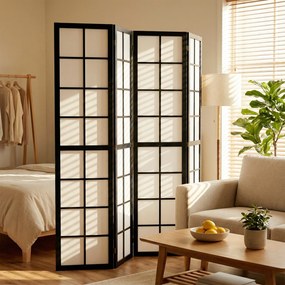 HOMCOM Paravan de Interior Pliabil cu 4 Panouri din Lemn și Material Nețesut, 160x170 cm, Negru și Alb | Aosom Romania