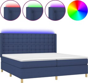 vidaXL Pat cu arcuri, saltea și LED, albastru, 200x200 cm, textil