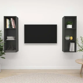 3079855 vidaXL Dulapuri TV suspendate, 2 buc., gri, lemn prelucrat