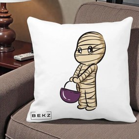 Perna Decorativa Halloween Mummy Kawaii cu Cos, 40x40 cm, Alba Mata, Husa Detasabila, Perna Inclusa, BEKZ®