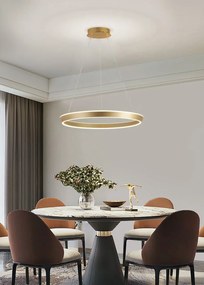Lustra LED Suspendata Cu Telecomanda, 3 Tipuri De Lumina, Inaltime Reglabila, 160W, Auriu