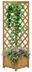 Outsunny Jardiniera de gradina din lemn de brad maro cu grila pentru plante cataratoare, 40x40x145cm | Aosom Romania