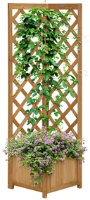 Outsunny Jardiniera de gradina din lemn de brad maro cu grila pentru plante cataratoare, 40x40x145cm | Aosom Romania