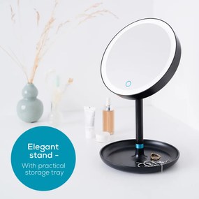 Oglinda cosmetica cu LED Beurer BS 45, 17.5 cm, Normal/Marire 5x, Senzor tactil, Functie intunecare, Negru