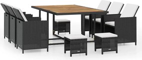 vidaXL Set mobilier de exterior 11 piese negru, poliratan, lemn acacia