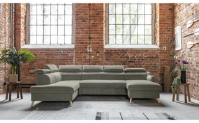 Colțar gri deschis extensibil cu tapițerie din catifea (cu colț pe partea stângă /în formă de "U") Sweet Harmony – Miuform