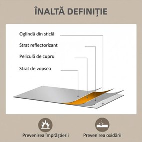 HOMCOM Oglindă de Perete din Sticlă și MDF, 50x70 cm, Culoare Lemn | Aosom Romania