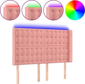 vidaXL Tăblie de pat cu LED, roz, 147x16x118/128 cm, catifea