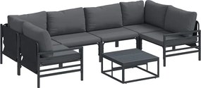 vidaXL Set de canapele pentru grădină cu pernă 7 pcs Negru Oțel