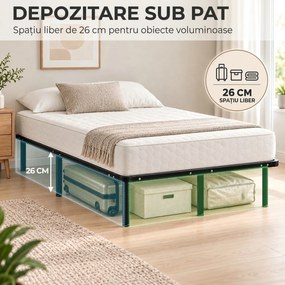 HOMCOM Pat Industrial 120x190x31 cm cu 28 de Lamele și Spațiu de Depozitare, Lemn și Oțel, Negru și Lemn Natural | Aosom Romania