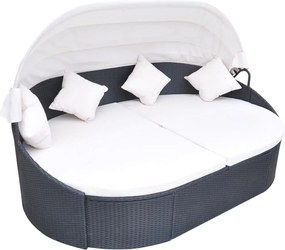 vidaXL Pat șezlong de exterior cu baldachin, negru, poliratan