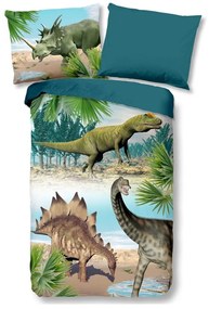 Lenjerie de pat pentru copii verde-albastră din bumbac pentru pat de o persoană 140x200 cm Dino – Good Morning