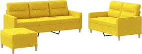 vidaXL Set de canapele cu perne, 3 piese, galben deschis, textil