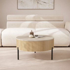 Mazzoni FRIDA Bej (Șampanie) / Stejar Oasis – MĂSUȚĂ DE CAFEA MODERNĂ CU BLAT RABATABIL ȘI SPAȚIU DE DEPOZITARE