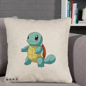 Perna Personalizata Squirtle Pokemon, 40x40 cm, Bej Canapea, Husa Detasabila, Perna Inclusa, BEKZ®