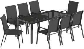 Outsunny Set de Masă de Grădină 9 Piese, Masă și Scaune pentru 8 Persoane, Set Exterior cu Blat din Sticlă Temperată, Negru | Aosom Romania
