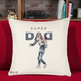 Cadou pentru Tata - Perna Personalizata Super DAD Tata si Fiica, 40x40 cm, Crem Reliefat, Husa Detasabila, Perna Inclusa, BEKZ®