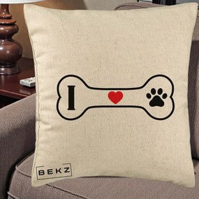 Perna Personalizata I Love Dog Os si Labuta, 40x40 cm, Bej, Husa Detasabila, Perna Inclusa, BEKZ®