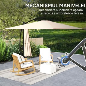 Outsunny Umbrelă Suspendată 2.5x2.5 m cu Acoperire, Corzi Antivânt, Bază în Cruce și Manivelă, Umbrelă de Grădină Inclinabilă și Rotativă 360° din Metal și Poliester 180 g/m², UV50+, Gri | Aosom Romania