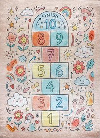BAMBINO 61470 covor lavabil Grădină hopscotch, Flori, numere pentru copii anti-alunecare - roz / albastru