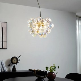 Lampa suspendată Art Deco aurie cu sticlă curcubeu 50cm 8 lumini - Uvas