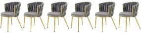 Set 6 scaune K517 velvet gri/auriu