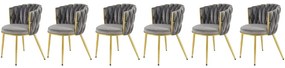 Set 6 scaune K517 velvet gri/auriu