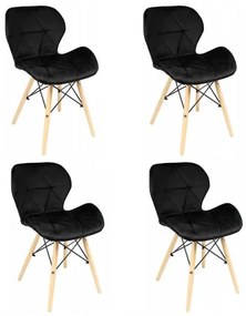 Scaune stil scandinav, catifea, lemn, negru si natur, set 4 buc, 46x50x73 cm
