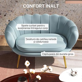 HOMCOM Canapea de 2 Locuri cu Brațe, Canapea Modernă cu Șezut Căptușit pentru Dormitor și Sufragerie, 130x77x77 cm, Albastru | Aosom Romania