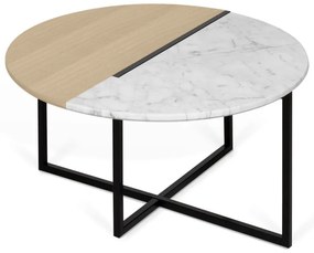 Măsuță de cafea rotundă cu blat cu aspect de lemn de stejar și marmură Sonata TemaHome, ø 80 cm