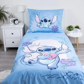 Lenjerie de pat pentru copii albastră din bumbac pentru pat de o persoană 140x200 cm Lilo and Stitch "Wave" – Jerry Fabrics