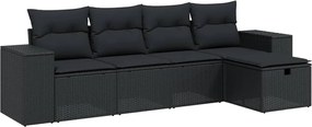 vidaXL Set mobilier de grădină cu perne, 5 piese, negru, poliratan