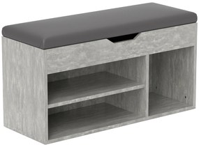 HOMCOM Bancă Hol cu 3 Rafturi Deschise, Spațiu Ascuns și Pernă Capitonată, Banca Pantofi, 80x30x45 cm, Gri | Aosom Romania