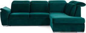 Colțar verde extensibil/cu spațiu de depozitare cu tapițerie din catifea (cu colț pe partea dreaptă/în formă de ”L”) Loreto – ELTAP