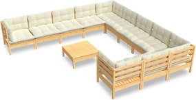 vidaXL Set de șezlonguri de grădină cu perne 12 piese crem lemn de pin