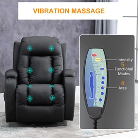 HOMCOM Fotoliu Relax pentru Masaj Rabatabil din Imitatie de Piele Bej cu 8 Puncte de Masaj si Telecomanda, 85x94x104cm, Negru | AOSOM RO