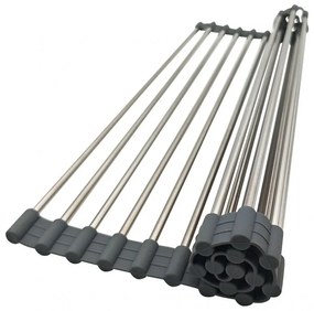 Uscator pentru vase pliabil Kinghoff KH 1903, 45x32 cm, Rezistent la coroziune, Margini din silicon, Antiderapant, Pliabil, Inox/gri