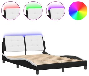 3214101 vidaXL Cadru de pat cu LED, negru și alb, 120x200 cm, piele ecologică