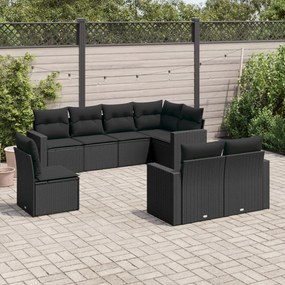 3219225 vidaXL Set mobilier de grădină cu perne, 8 piese, negru, poliratan