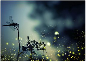 Tablou - Libelula în noaptea strălucitoare (70x50 cm)