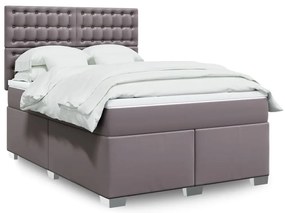 vidaXL Pat box spring cu saltea, gri, 140x200 cm, piele ecologică