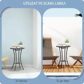 Outsunny Masă Rotundă Laterală Ø35,5cm – Masă de Patio Impermeabilă cu Design Mozaic, Măsuță din Metal pentru Living, Birou, Interior și Exterior – Galben și Gri | Aosom Romania