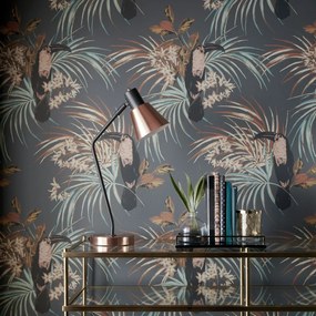 Tapet Le Toucan, Charcoal Black Luxury Bird, 1838 Wallcoverings, 5.3mp / rola