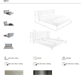 Pat dublu tapitat design LUX Gri-albastrui deschis, 180x200cm