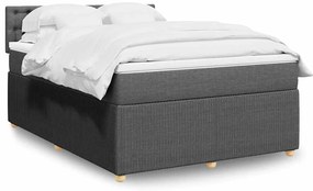 vidaXL Pat box spring cu saltea, gri închis, 140x190 cm, textil