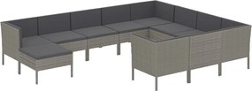 vidaXL Set mobilier de grădină cu perne, 11 piese, gri, poliratan