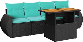 vidaXL Set mobilier de grădină cu perne, 5 piese, negru, poliratan