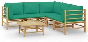3155156 vidaXL Set mobilier de grădină cu perne verzi, 6 piese, bambus