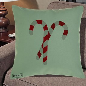 Perna Decorativa Candy Cane de Craciun, 40x40 cm, Verde, Husa Detasabila, Perna Inclusa, BEKZ®