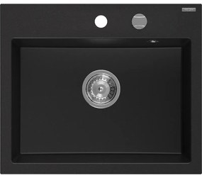 Mexen Oscar chiuvetă din granit cu 1 compartiment 580 x 490 mm, negru, sifon crom - 6519581000-77